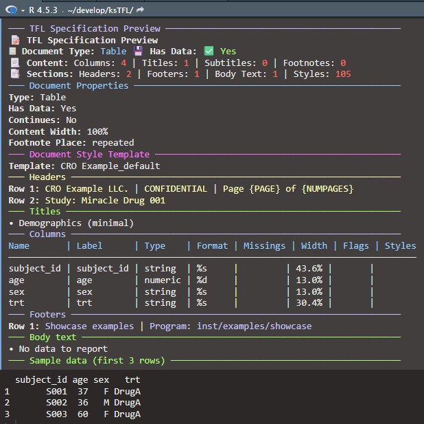 print output minimal table