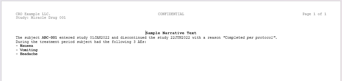 rendered narrative text